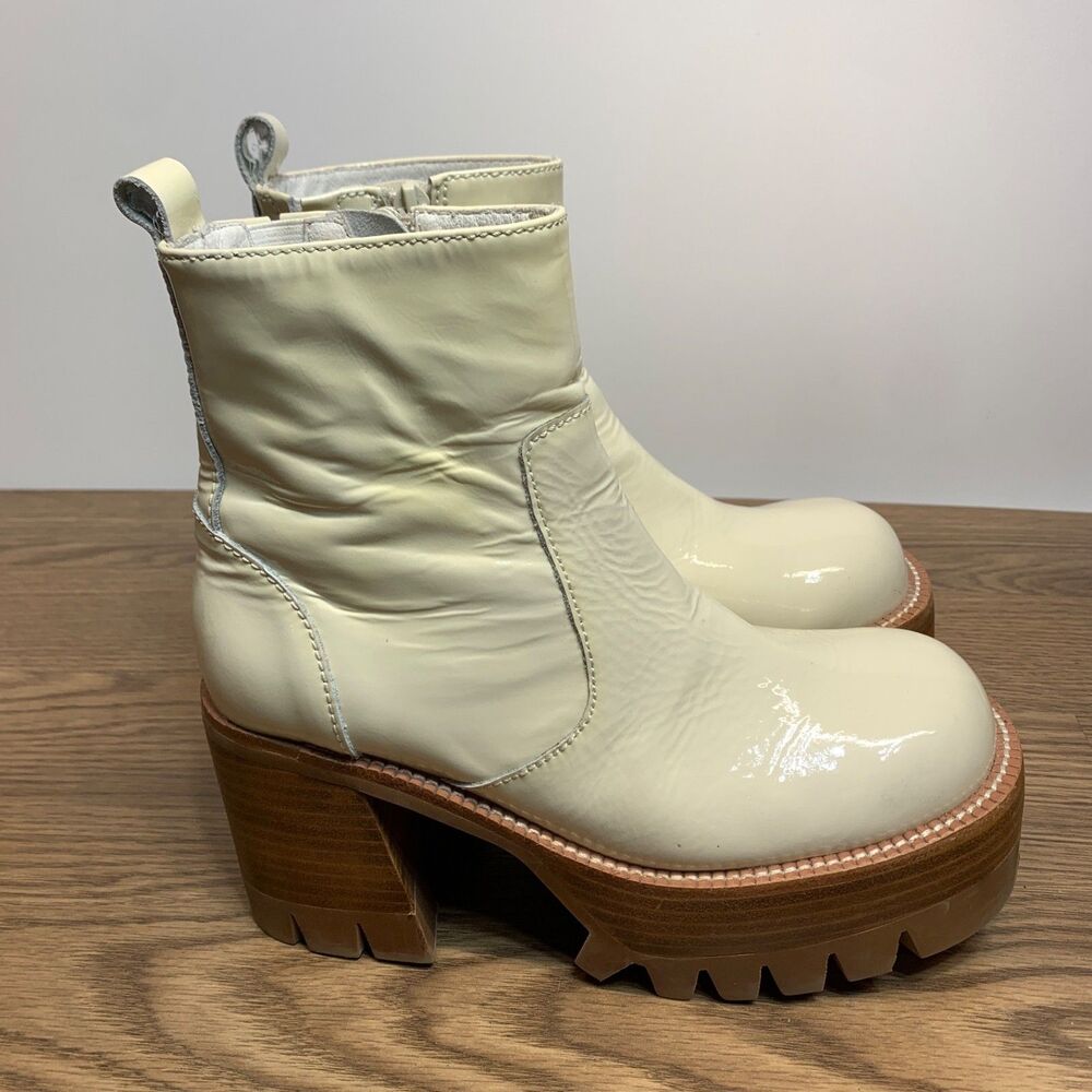 Jeffrey Campbell Cream Patent Platform Lug Heel Ankle Boots